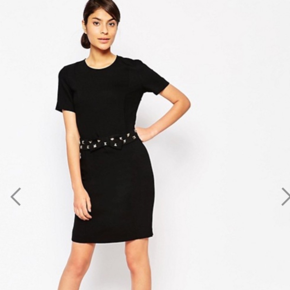 Moschino Black Studded Bow Belt Bodycon Dress